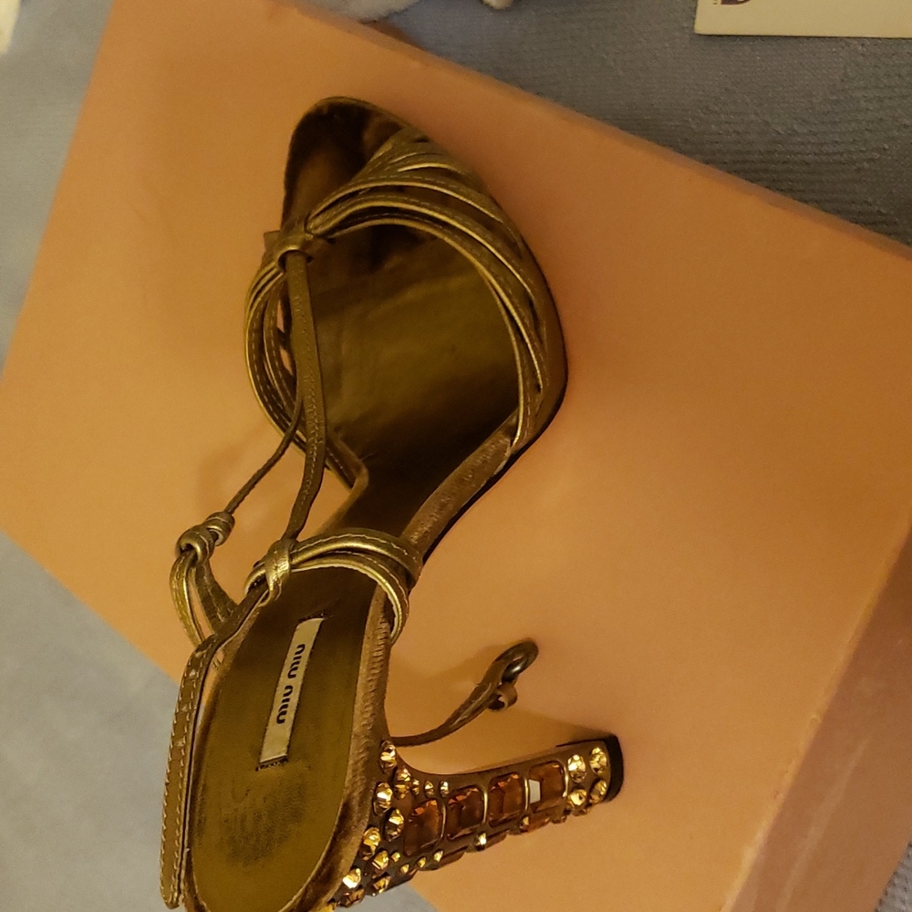 Miu miu gold sandals heel